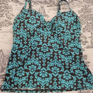 NWOT Lands' End Tankini Turquoise & Brown Print Size 6DD